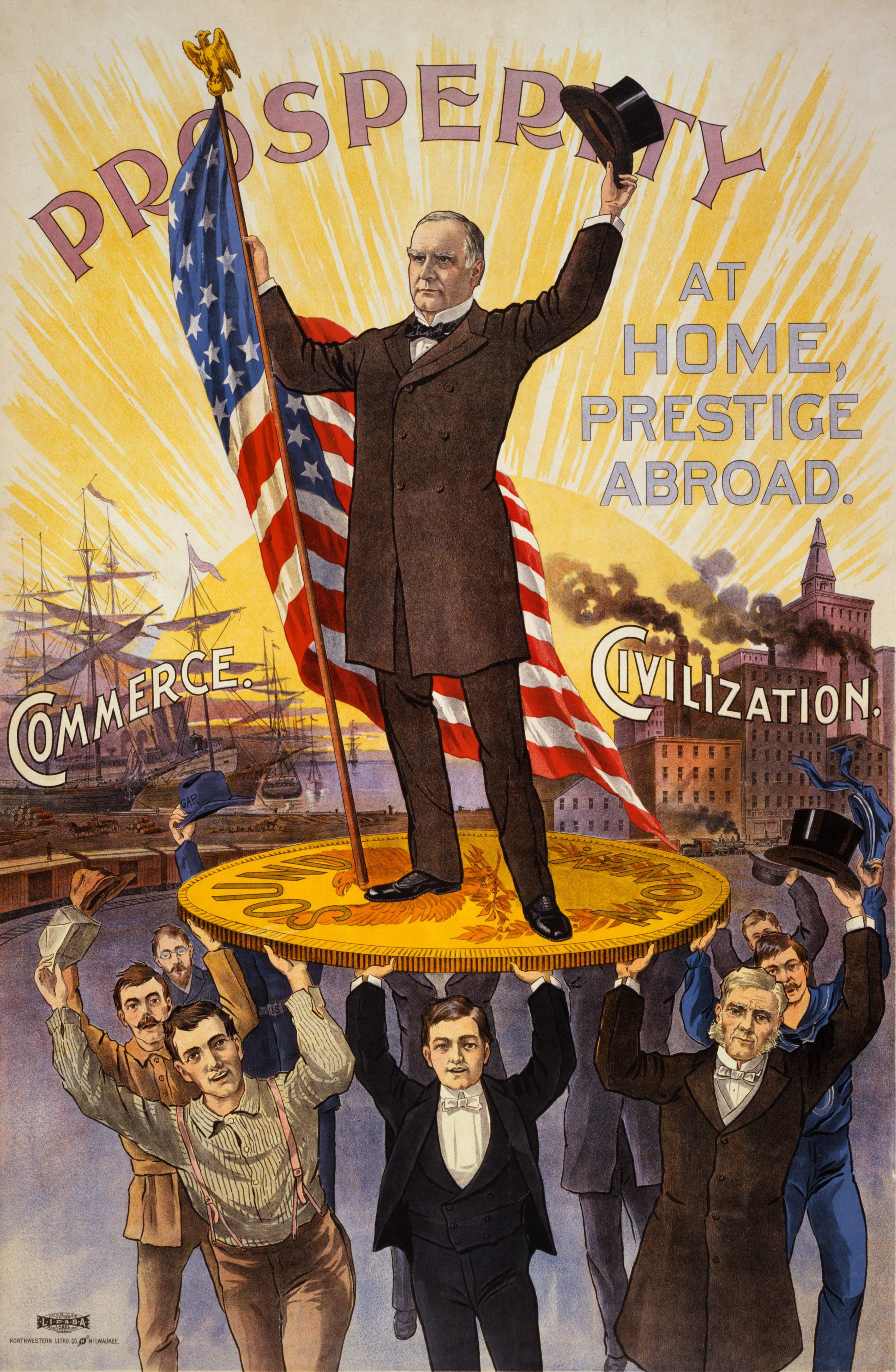 Plakat propagandowy promujący wprowadzenie standardu złota w USA